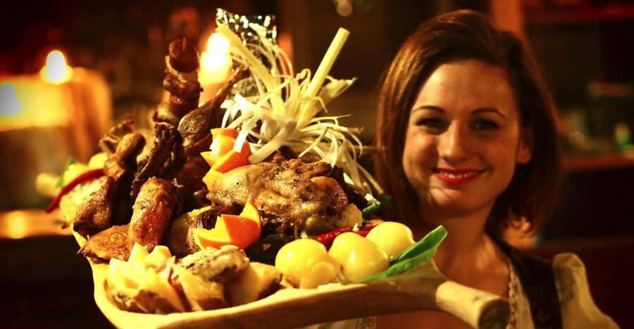 Budapest: Medieval Dinner Show with Drinks - The welcome shot and the 7:30 dinner start