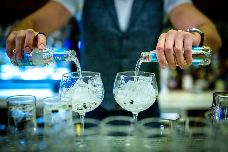 Budapest - Opera Gin Distillery Tour - Two signature cocktails in the speakeasy bar